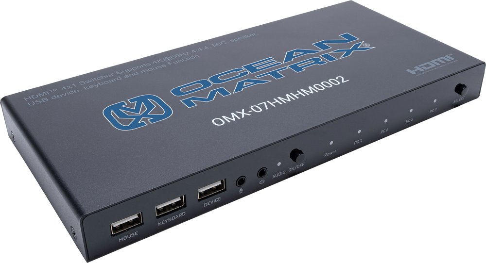OMX-07HMHM0002 4K 60Hz HDMI 4x1 Switcher with USB Device/Hotkey Switching and Mic/Speaker Function